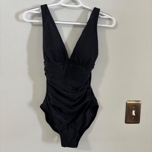 J. Crew V-neck ruched one-piece swimsuit Black XS - Picture 1 of 8